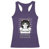 Funny Black Cat Quote Racerback Tank Top Free Hugs Just Kidding Do Not Touch Me - Wonder Print Shop
