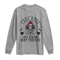 Funny Skeleton Sarcastic Gift Long Sleeve Shirt Free Hugs Do Not Touch Me - Wonder Print Shop