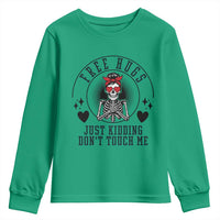 Funny Skeleton Sarcastic Gift Youth Sweatshirt Free Hugs Do Not Touch Me - Wonder Print Shop