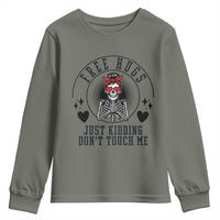 Funny Skeleton Sarcastic Gift Youth Sweatshirt Free Hugs Do Not Touch Me - Wonder Print Shop