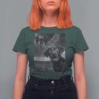 Funny Labrador Selfie With Mothman T Shirt For Women Cryptid Gift - Wonder Print Shop