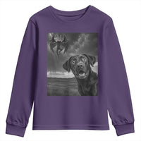 Funny Labrador Selfie With Mothman Youth Sweatshirt Cryptid Gift - Wonder Print Shop