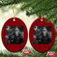 Cute Labrador Selfie With Bigfoot Ceramic Ornament Funny Cryptid - Wonder Print Shop