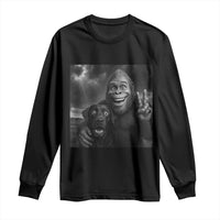 Cute Labrador Selfie With Bigfoot Long Sleeve Shirt Funny Cryptid - Wonder Print Shop