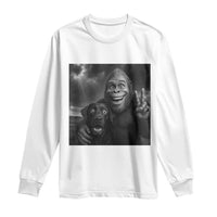 Cute Labrador Selfie With Bigfoot Long Sleeve Shirt Funny Cryptid - Wonder Print Shop