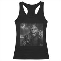 Cute Labrador Selfie With Bigfoot Racerback Tank Top Funny Cryptid - Wonder Print Shop