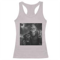 Cute Labrador Selfie With Bigfoot Racerback Tank Top Funny Cryptid - Wonder Print Shop
