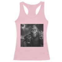 Cute Labrador Selfie With Bigfoot Racerback Tank Top Funny Cryptid - Wonder Print Shop