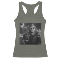 Cute Labrador Selfie With Bigfoot Racerback Tank Top Funny Cryptid - Wonder Print Shop
