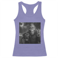 Cute Labrador Selfie With Bigfoot Racerback Tank Top Funny Cryptid - Wonder Print Shop
