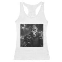 Cute Labrador Selfie With Bigfoot Racerback Tank Top Funny Cryptid - Wonder Print Shop