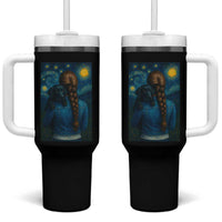 Starry Night Art Parody Tumbler With Handle Girl And Labrador Retriever Dog Mom Gift - Wonder Print Shop