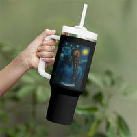 Starry Night Art Parody Tumbler With Handle Girl And Labrador Retriever Dog Mom Gift - Wonder Print Shop