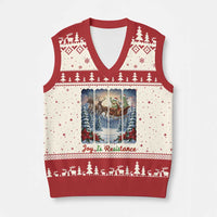 Joy Is Resistance Portland Frog Protest V-Neck Knit Sweater Vest Funny Holiday Meme Gift Idea - Wonder Print Shop