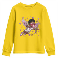 Cute Black Cupid Youth Sweatshirt African American Valentines Day Gift - Wonder Print Shop