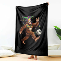 Funny Mardi Gras Bigfoot Playing Soccer Throw Blanket Football Fan Gift