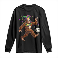 Funny Mardi Gras Bigfoot Playing Soccer Long Sleeve Shirt Football Fan Gift