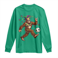 Funny Mardi Gras Bigfoot Playing Soccer Long Sleeve Shirt Football Fan Gift