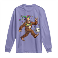 Funny Mardi Gras Bigfoot Playing Soccer Long Sleeve Shirt Football Fan Gift