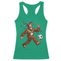 Funny Mardi Gras Bigfoot Playing Soccer Racerback Tank Top Football Fan Gift