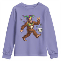 Funny Mardi Gras Bigfoot Playing Soccer Youth Sweatshirt Football Fan Gift