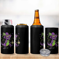 Funny Mardi Gras Dinosaur Playing Soccer 4 in 1 Can Cooler Tumbler