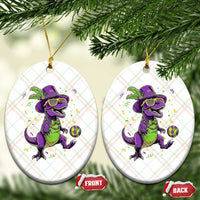 Funny Mardi Gras Dinosaur Playing Soccer Ceramic Ornament