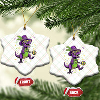 Funny Mardi Gras Dinosaur Playing Soccer Ceramic Ornament