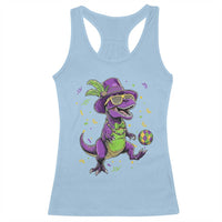 Funny Mardi Gras Dinosaur Playing Soccer Racerback Tank Top