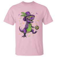 Funny Mardi Gras Dinosaur Playing Soccer T Shirt
