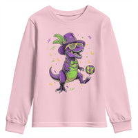 Funny Mardi Gras Dinosaur Playing Soccer Youth Sweatshirt