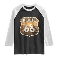 Vintage Motorcycle Road Trip Route Highway 66 Raglan Shirt Open Road Adventure