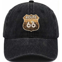 Vintage Motorcycle Road Trip Route Highway 66 Washed Cotton Baseball Cap Open Road Adventure