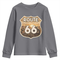 Vintage Motorcycle Road Trip Route Highway 66 Youth Sweatshirt Open Road Adventure