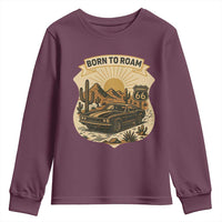 Vintage Muscle Car Route Highway 66 Youth Sweatshirt Born To Roam Road Trip