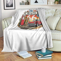 Retro Route Highway 66 Throw Blanket Boho Wildflower Americana Floral