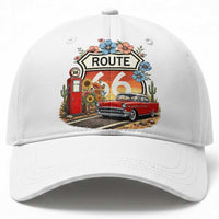 Retro Route Highway 66 Baseball Cap Boho Wildflower Americana Floral