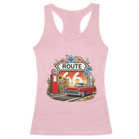 Retro Route Highway 66 Racerback Tank Top Boho Wildflower Americana Floral