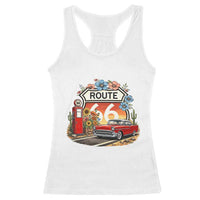 Retro Route Highway 66 Racerback Tank Top Boho Wildflower Americana Floral