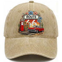 Retro Route Highway 66 Washed Cotton Baseball Cap Boho Wildflower Americana Floral