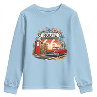 Retro Route Highway 66 Youth Sweatshirt Boho Wildflower Americana Floral