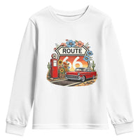 Retro Route Highway 66 Youth Sweatshirt Boho Wildflower Americana Floral