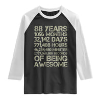 Vintage 88th Milestone Birthday Raglan Shirt 88 Years Of Being Awesome