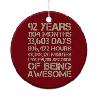Vintage 92nd Milestone Birthday Ceramic Ornament 92 Years Of Being Awesome