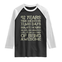 Vintage 92nd Milestone Birthday Raglan Shirt 92 Years Of Being Awesome
