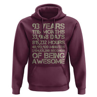 Vintage 93rd Milestone Birthday Hoodie 93 Years Of Being Awesome