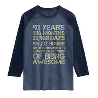 Vintage 93rd Milestone Birthday Raglan Shirt 93 Years Of Being Awesome