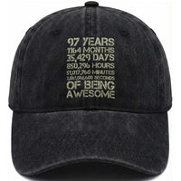Vintage 97th Milestone Birthday Washed Cotton Baseball Cap 97 Years Of Being Awesome