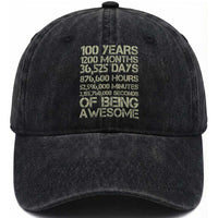 Vintage 100th Milestone Birthday Washed Cotton Baseball Cap 100 Years Of Being Awesome