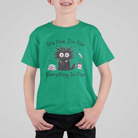 Funny Stressed Black Cat Nursing Student Life T Shirt For Kid ts Fine Im Fine Everything Is Fine